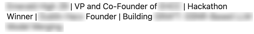 Public high school student LinkedIn headline listing several projects and roles